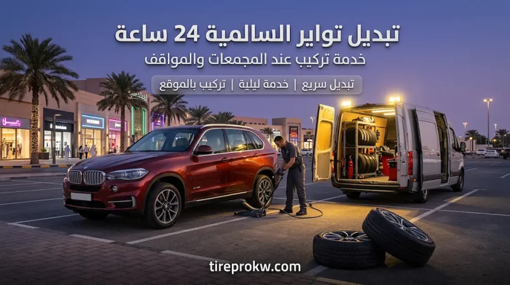محل تواير السالمية لخدمة المجمعات والمواقف 24 ساعة 7 تبديل تواير السالمية 24 ساعة بواسطة فني متنقل لتركيب إطارات جديدة في مواقف المجمعات التجارية