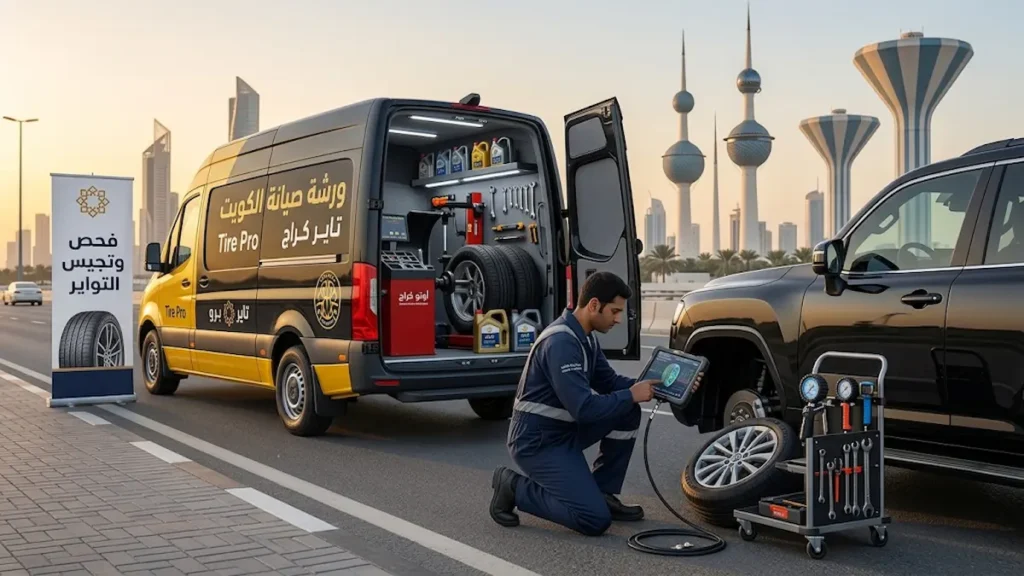 تجليس التواير في الكويت – تجليس سيارات وفحص توازن العجلات 8 خدمة فحص وتجليس تواير السيارات من تاير برو