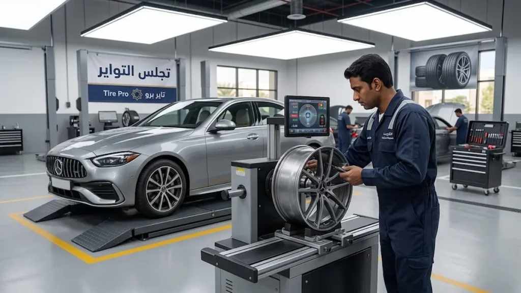 تجليس التواير في الكويت – تجليس سيارات وفحص توازن العجلات 2 تجليس التواير في الكويت وفحص الرنج من تاير برو