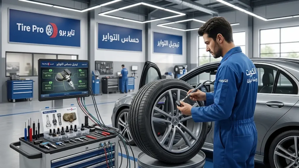 برمجة سنسر التواير في الكويت 24 ساعة – فحص وبرمجة TPMS 7 تبديل حساس ضغط التواير وتركيب سنسر TPMS جديد