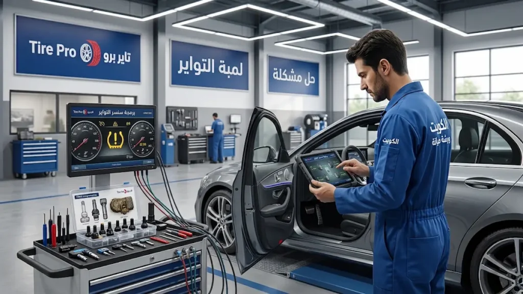 برمجة سنسر التواير في الكويت 24 ساعة – فحص وبرمجة TPMS 8 حل مشكلة لمبة حساس التواير